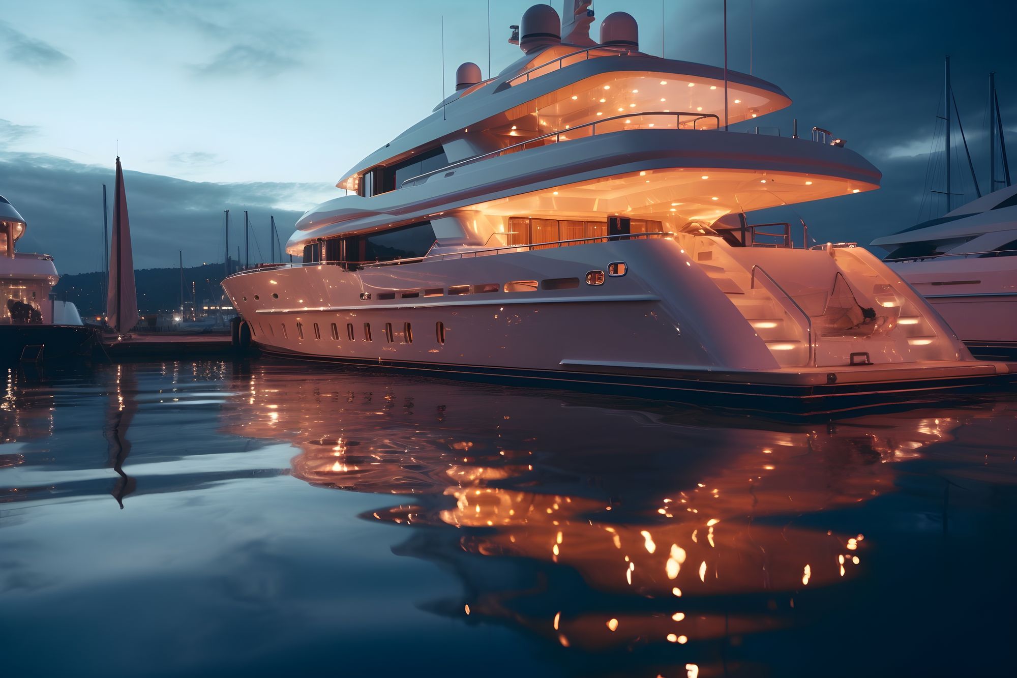 Luxury yacht at dusk